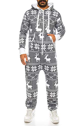 Crazy Age Kuscheliger Jumpsuit Sweat Overall Ganzkörperanzug mit Renntier- Eiskristalle Motive CA-J-603 Relaxen Chillen (Anthrazit (905), 4XL) von Crazy Age