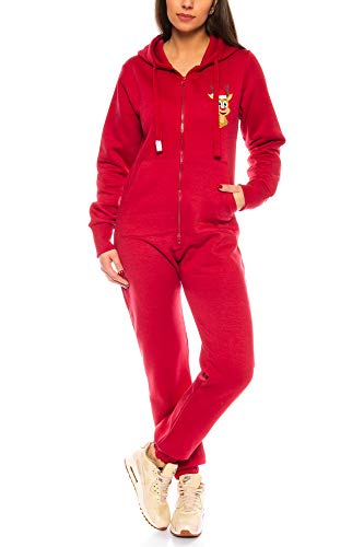 Crazy Age Kuscheliger Jumpsuit Sweat Overall Ganzkörperanzug mit Renntier- Eiskristalle Motive CA-J-603 Relaxen Chillen (Bordeaux 613, S) von Crazy Age