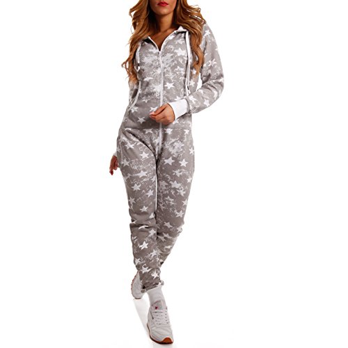 Crazy Age Kuscheliger Jumpsuit Sweat Overall Ganzkörperanzug mit Renntier- Eiskristalle Motive CA-J-603 Relaxen Chillen (Hellgrau (Star), 4XL) von Crazy Age