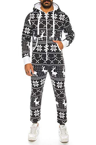 Crazy Age Kuscheliger Jumpsuit Sweat Overall Ganzkörperanzug mit Renntier- Eiskristalle Motive CA-J-603 Relaxen Chillen (Schwarz (905), 5XL) von Crazy Age