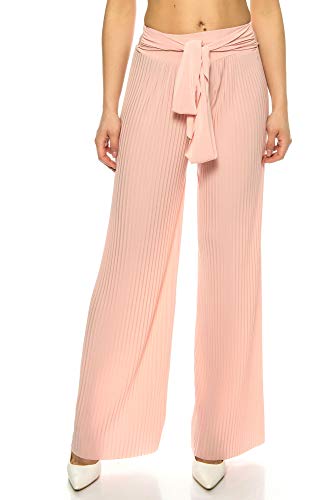 Crazy Age Sommer Hose | Strandhose | Faltenhose | Lässige,lockere Hose | Schleifenhose | Weite Hose Marlene |Hohe Taille | (34-38, Rosa) von Crazy Age