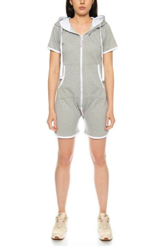 Crazy Age Sommer Jumpsuit Overall Kurz One Piece Beach Overall Basic Einteiler Strandanzug (CA-J-616-Hellgrau-M) von Crazy Age