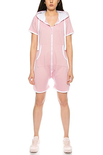 Crazy Age Sommer Jumpsuit Overall Kurz One Piece Beach Overall Basic Einteiler Strandanzug (CA-J-616-Rosa- XXL) von Crazy Age