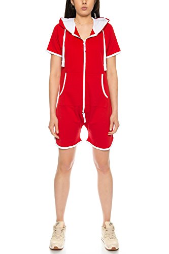 Crazy Age Sommer Jumpsuit Overall Kurz One Piece Beach Overall Basic Einteiler Strandanzug (CA-J-616-Rot- L) von Crazy Age