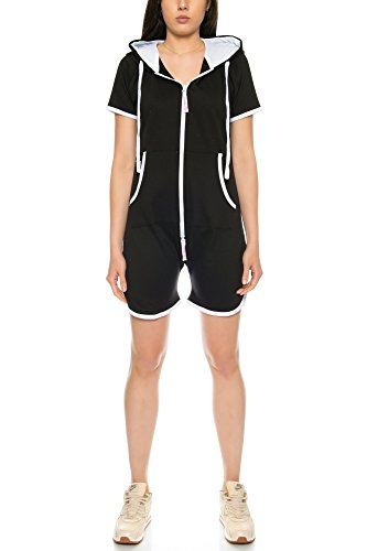 Crazy Age Sommer Jumpsuit Overall Kurz One Piece Beach Overall Basic Einteiler Strandanzug (CA-J-616-Schwarz-XL) von Crazy Age