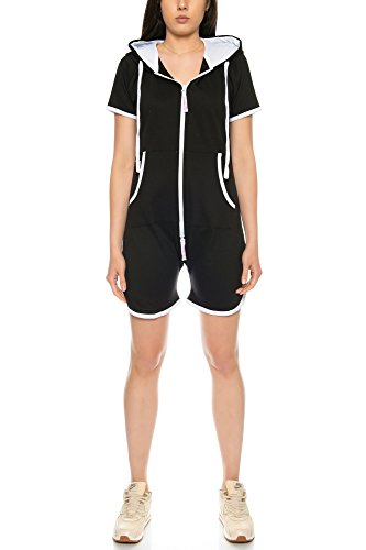 Crazy Age Sommer Jumpsuit Overall Kurz One Piece Beach Overall Basic Einteiler Strandanzug (CA-J-616-Schwarz-XXL) von Crazy Age