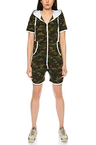 Crazy Age Sommer Jumpsuit Overall Kurz One Piece Beach Overall Basic Einteiler Strandanzug (CA-J-616-Woodland- XXL) von Crazy Age