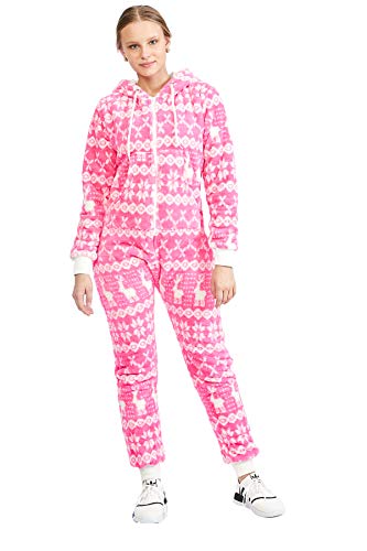 Crazy Age Teddyfleece Teddyfell Jumpsuit flauschig und kuschelig One Piece Overall warm (Neonpink(2910), M~38) von Crazy Age