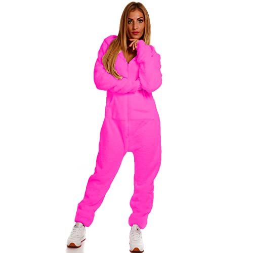 Crazy Age Teddyfleece Teddyfell Jumpsuit flauschig und kuschelig weich warm Einteiler Ganzkörperanzug Overall warm (CA-J-620 Fuchsia, XL) von Crazy Age