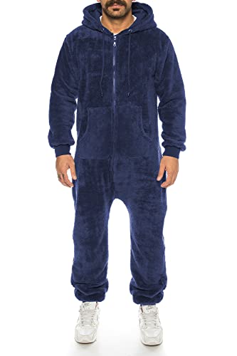 Crazy Age Teddyfleece Teddyfell Jumpsuit flauschig und kuschelig weich warm Einteiler Ganzkörperanzug Overall warm (RT-J-906 Nevi, XL) von Crazy Age