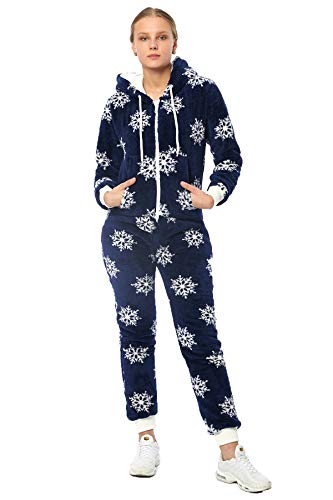 Crazy Age Teddyfleece Teddyfell mit Muster Jumpsuit flauschig und kuschelig One Piece Overall warm Marke Dunkelblau(2918), XL~42 von Crazy Age