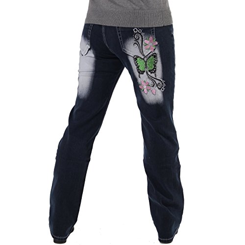 Crazy Age Übergrössen Damenjeanshose XXL Jeanshose Bigsize Frische Farben Stickerei unikat Rosa Schmetterlinge (42, Grün (CB 026)) von Crazy Age