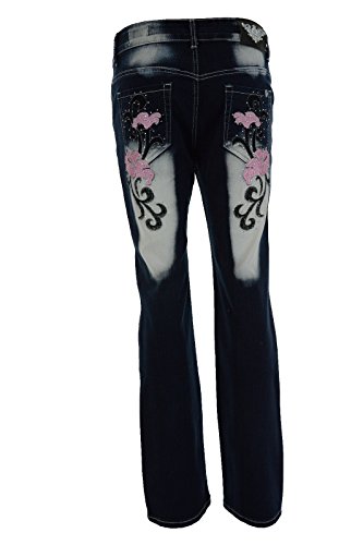 Crazy Age Übergrössen Damenjeanshose XXL Jeanshose Bigsize Frische Farben Stickerei unikat Rosa Schmetterlinge (46, Rosa Blume (CB 029)) von Crazy Age