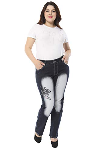 Crazy Age Übergrößen Jeanshose Big Size Acid Wash Tribal Tattoo Unikat Ausgefallene Jeanshosen kurvige Damen (42, CB032A) von Crazy Age