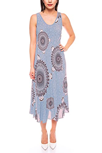 Crazy Age Viskosenkleider Damen Knielang, Damen Leichte Sommerkleider Elegant Blumenkleid Kleid Strandkleider Ärmellos Sommerkleid Partykleid Freizeitkleider (Hellblau) von Crazy Age