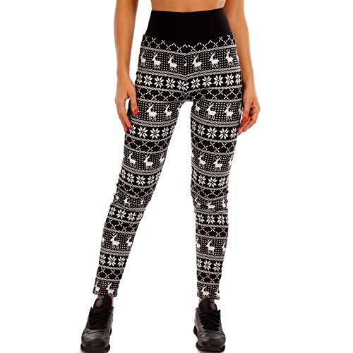 Crazy Age Winterleggings Thermoleggings warme Leggings mit Teddyfell mit Renntier Eiskristalle Motive (L/XL, CAL001-1Deer) von Crazy Age