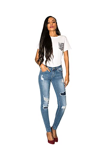 Damen Skinny Jeans Destroyed Highwaist Uni Classic 5 Pocket-Style (P101-5, L~38) von Crazy Age