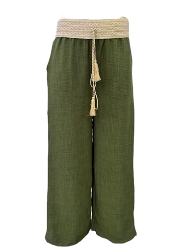 Strandhose Weich Bequem Loose Einfarbig Lässige Pumphose Yogahose Hose Wide Leg Freizeithose Schlupfhose(EW199-Oliv) von Crazy Age