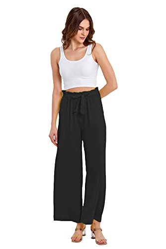 Strandhose Weich Bequem Loose Einfarbig Lässige Pumphose Yogahose Hose Wide Leg Freizeithose Schlupfhose(EW9919-Schwarz) von Crazy Age