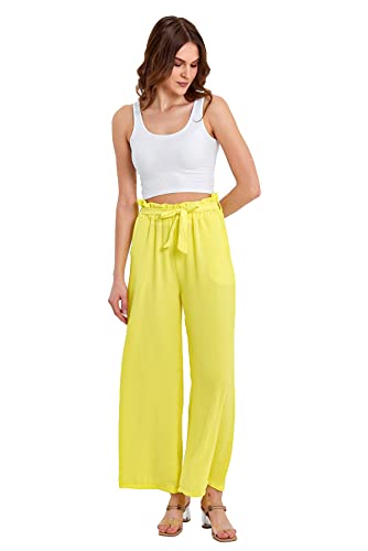 Strandhose Weich Bequem Loose Einfarbig Lässige Pumphose Yogahose Hose Wide Leg Freizeithose Schlupfhose (EW9919-Gelb) von Crazy Age