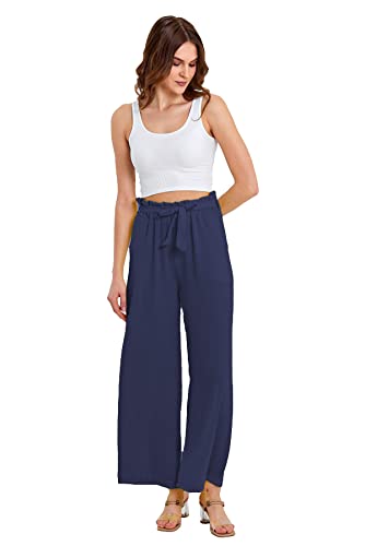 Strandhose Weich Bequem Loose Einfarbig Lässige Pumphose Yogahose Hose Wide Leg Freizeithose Schlupfhose (EW9919-Nevi) von Crazy Age