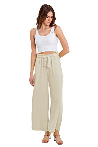 Strandhose Weich Bequem Loose Einfarbig Lässige Pumphose Yogahose Hose Wide Leg Freizeithose Schlupfhose (EW9919-Beige) von Crazy Age