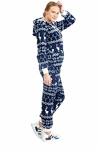 Crazy Age Teddyfleece Teddyfell Jumpsuit flauschig und kuschelig One Piece Overall warm (Navy(2910), XL~42) von Crazy Age