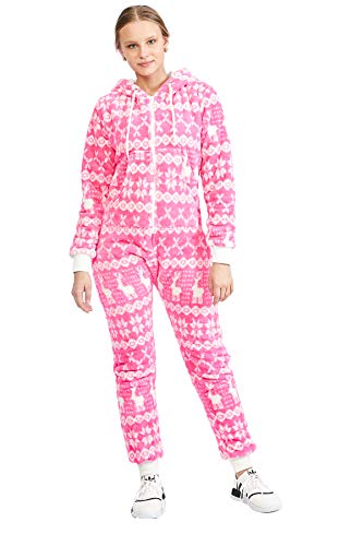 Teddyfleece Teddyfell Jumpsuit flauschig und kuschelig One Piece Overall warm (Pink(2910), M~38) von Crazy Age
