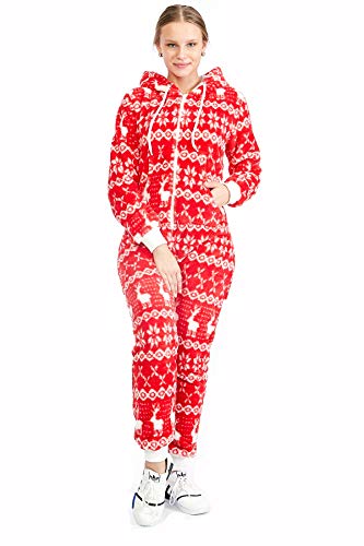 Teddyfleece Teddyfell Jumpsuit flauschig und kuschelig One Piece Overall warm (Rot(2910), M~38) von Crazy Age