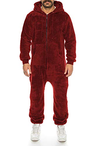 Teddyfleece Teddyfell Jumpsuit flauschig und kuschelig weich warm Einteiler Ganzkörperanzug Overall warm (Weinrot, L) von Crazy Age