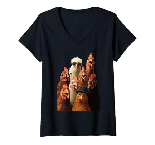 Damen Verrücktes Huhn T-Shirt mit V-Ausschnitt von Crazy Animal Design