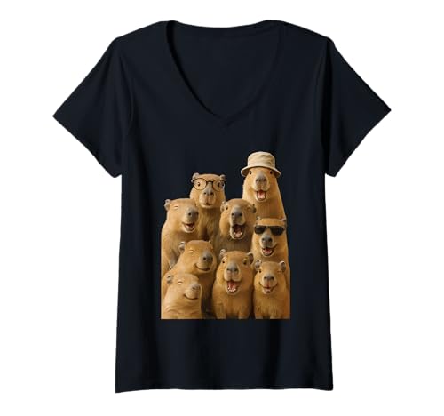 Damen Verrücktes Wasserschwein T-Shirt mit V-Ausschnitt von Crazy Animal Design