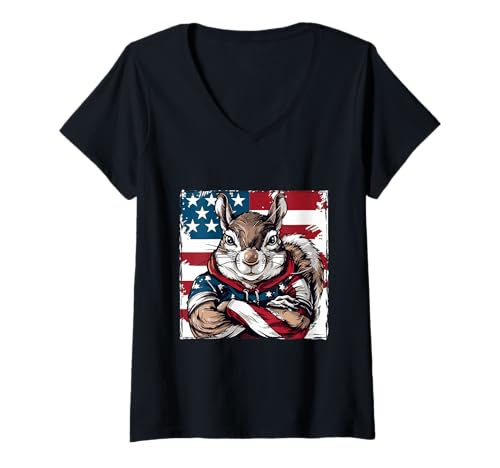 Damen Amerikanisches Eichhörnchen-Maskottchen, USA- T-Shirt mit V-Ausschnitt Damen Amerikanisches Eichhörnchen-Maskottchen, USA- T-Shirt mit V-Ausschnitt von Crazy Animals USA Fun Mood Inc