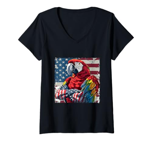 Damen Amerikanisches Papageien-Maskottchen US T-Shirt mit V-Ausschnitt Damen Amerikanisches Papageien-Maskottchen US T-Shirt mit V-Ausschnitt von Crazy Animals USA Fun Mood Inc