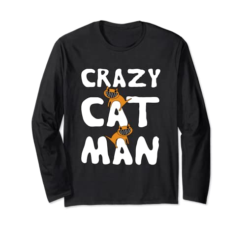 Crazy Cat Man T-Shirt Herren Katzenliebhaber Shirt Langarmshirt von Crazy Cat Man Gift Tees