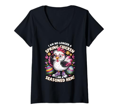 Damen Crazy Chicken Lady Not a Spring Chicken Ostern Seasoned Hen T-Shirt mit V-Ausschnitt Damen Crazy Chicken Lady Not a Spring Chicken Ostern Seasoned Hen T-Shirt mit V-Ausschnitt von Crazy Chicken Lady Not a Spring Chicken Easter 1