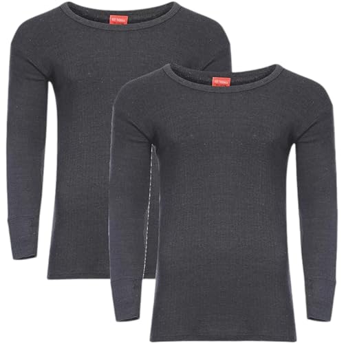 2er-Pack Thermo-Oberteile für Herren - Langarm Rundhals T-Shirt, warme Unterwäsche, Baselayer aus Baumwolle, Thermo-Shirts (Dunkelgrau,Mittel) von Crazy Fashion