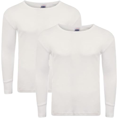 2er-Pack Thermo-Oberteile für Herren - Langarm Rundhals T-Shirt, warme Unterwäsche, Baselayer aus Baumwolle, Thermo-Shirts (Weiß,XXL) von Crazy Fashion