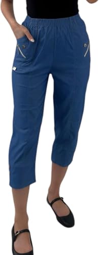 Crazy Fashion Damen Capri Dreiviertel Soft 3/4 Hose Damen Stretch Cropped Pull On Elastische Taille Shorts Plus Size Sommerhose für Damen EUR (Denim Blue, 24) von Crazy Fashion