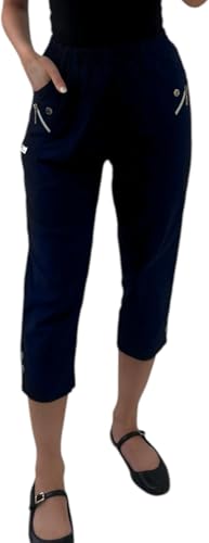 Crazy Fashion Damen Capri Dreiviertel Soft 3/4 Hose Damen Stretch Cropped Pull On Elastische Taille Shorts Plus Size Sommerhose für Damen EUR (Navy Blue, 12) von Crazy Fashion