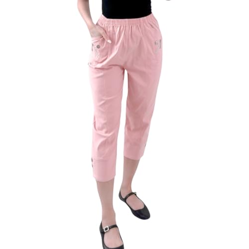 Crazy Fashion Damen Capri Dreiviertel Soft 3/4 Hose Damen Stretch Cropped Pull On Elastische Taille Shorts Plus Size Sommerhose für Damen EUR (Pink, 12) von Crazy Fashion