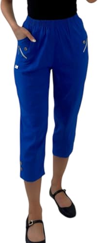 Crazy Fashion Damen Capri Dreiviertel Soft 3/4 Hose Damen Stretch Cropped Pull On Elastische Taille Shorts Plus Size Sommerhose für Damen EUR (Royal Blue, 12) von Crazy Fashion