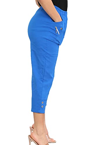 Crazy Fashion Damen Capri Dreiviertel Soft 3/4 Hose Damen Stretch Cropped Pull On Elastische Taille Shorts Plus Size Sommerhose für Damen EUR (Royal Blue, 16) von Crazy Fashion