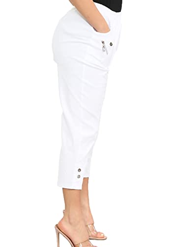 Crazy Fashion Damen Capri Dreiviertel Soft 3/4 Hose Damen Stretch Cropped Pull On Elastische Taille Shorts Plus Size Sommerhose für Damen EUR (White, 22) von Crazy Fashion