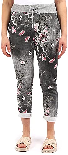 Crazy Fashion Damen Denim Jogger Stern Bedruckte Jogginghose Floral Gerippter Bund Lässiger Kordelzug Italienisches Fitnessstudio Laufen Jogging Yogahose ER Plus Size 34-48 von Crazy Fashion