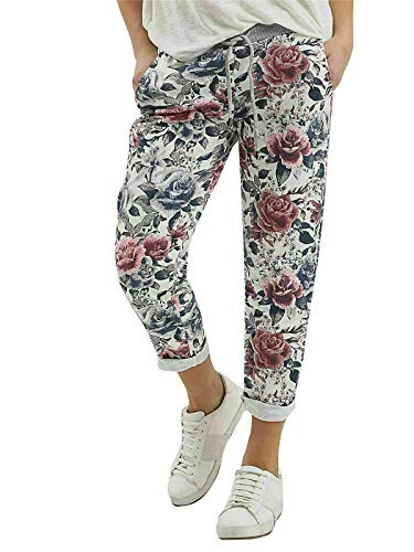 Crazy Fashion Damen Denim Jogger Stern Bedruckte Jogginghose Floral gerippte Gürtelhose Damen Lässige Sommer Italienische Gym Laufhose Plus Größe 34-52 (22, Light Rose Pink) von Crazy Fashion