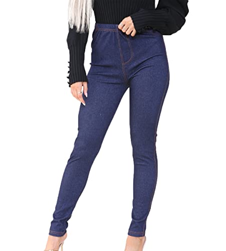 Crazy Fashion Damen Stretchy Denim Look Skinny Jeggings Jeans Legging Damen Stretchy Cotton Pants Smart Casual Hohe Taille Elastische Taille Pull On Leggings Plus Size EUR Blue 58 von Crazy Fashion