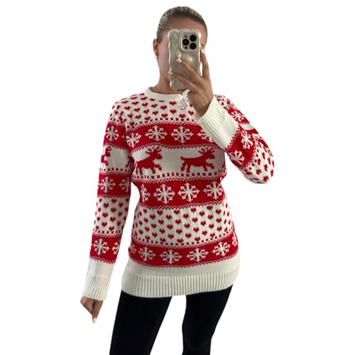 Gestrickte Weihnachtspullover für Damen Damen Übergröße Rentier Rundhals Langarm Weihnachten Schneeflocke Lässiger Winterpullover Grobstrick Pullover Top EUR 34-48 (Cream, 10) von Crazy Fashion