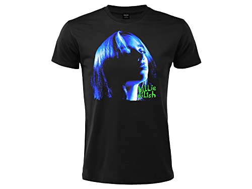 Crazy For Rock Billie Eilish Offizielles T-Shirt mit Aufdruck Blau Grün Kurzarm 100% Baumwolle Schwarz Unisex Erwachsene Jungen, Schwarz , XS von CRAZY FOR ROCK