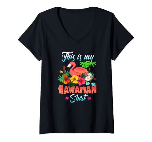 Damen This Is My Hawaii-Outfit, lustiger Flamingo-Liebhaber T-Shirt mit V-Ausschnitt Damen This Is My Hawaii-Outfit, lustiger Flamingo-Liebhaber T-Shirt mit V-Ausschnitt von Crazy Funny Flamingo Lover Apparel